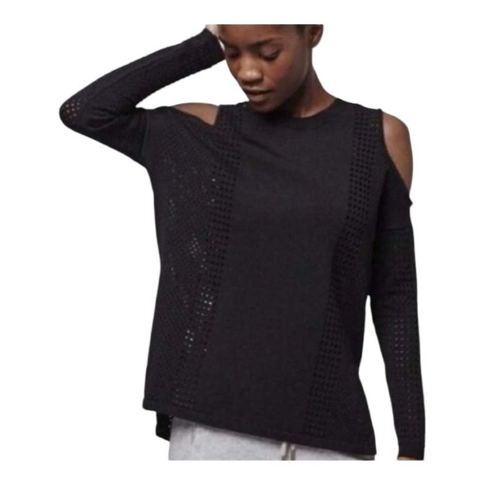 Topshop Size 4 Black Cold Shoulder Laser Cut Long Sleeve Knit Sweater Top